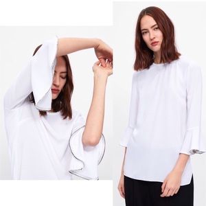 NWT Zara Shiny Top with Ruffled Sleeves